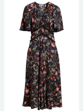 Chelsea28 Women's Black Midi Dress Floral Bohemian Flutter Sleeves Size S